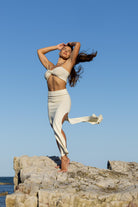 Front view of Zokkibee Bella cotton crop top with classic cropped silhouette