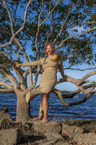 Front view of Zokkibee Bella long sleeve cotton crop top with fitted silhouette