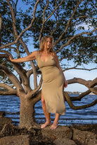 Front view of Zokkibee Bianca knitted cotton dress with textured knit pattern