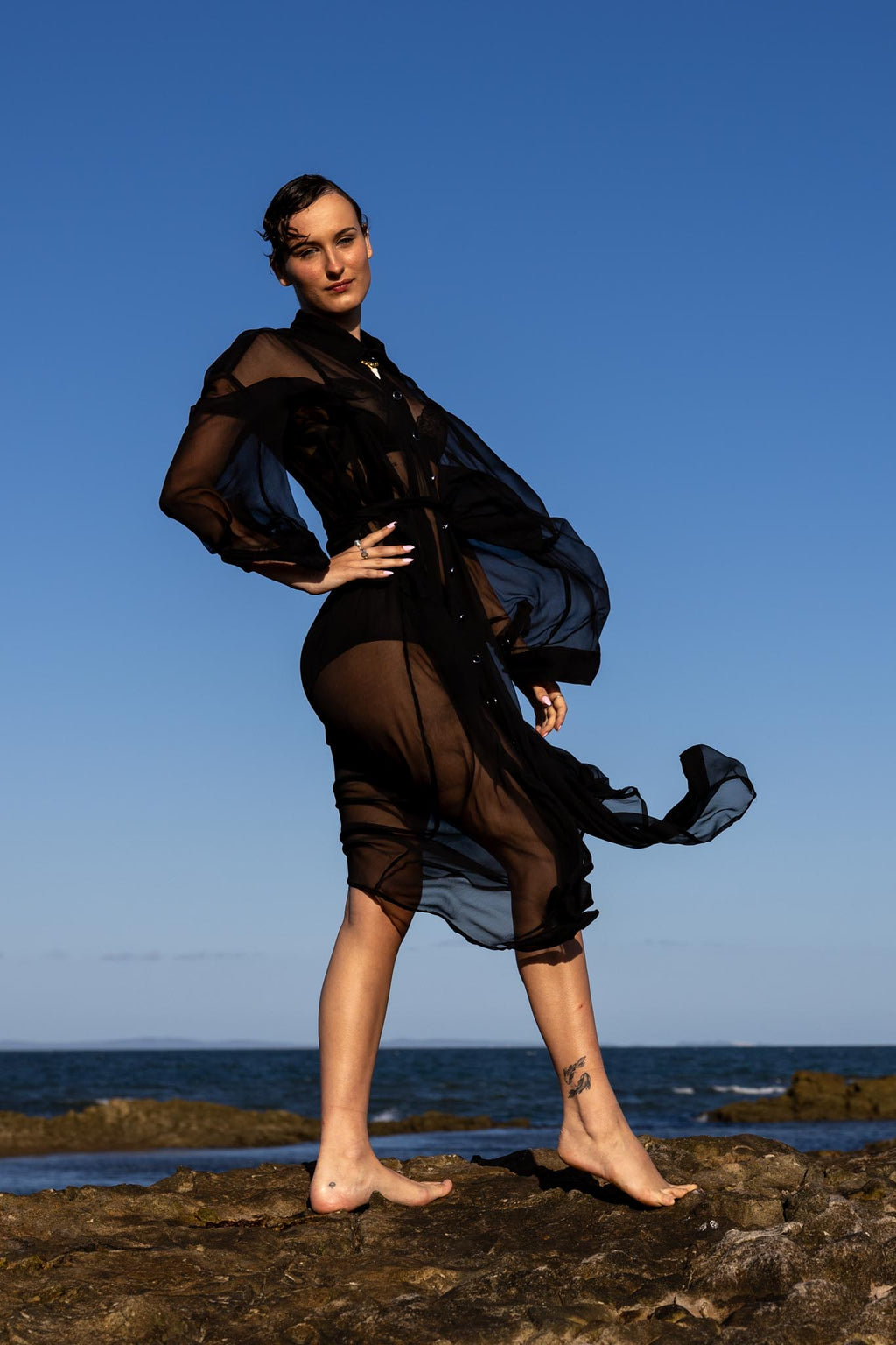 Obsidian Silk Duster Coat