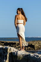 Back view of Bella crop top in cotton showing fitted style and soft fabric