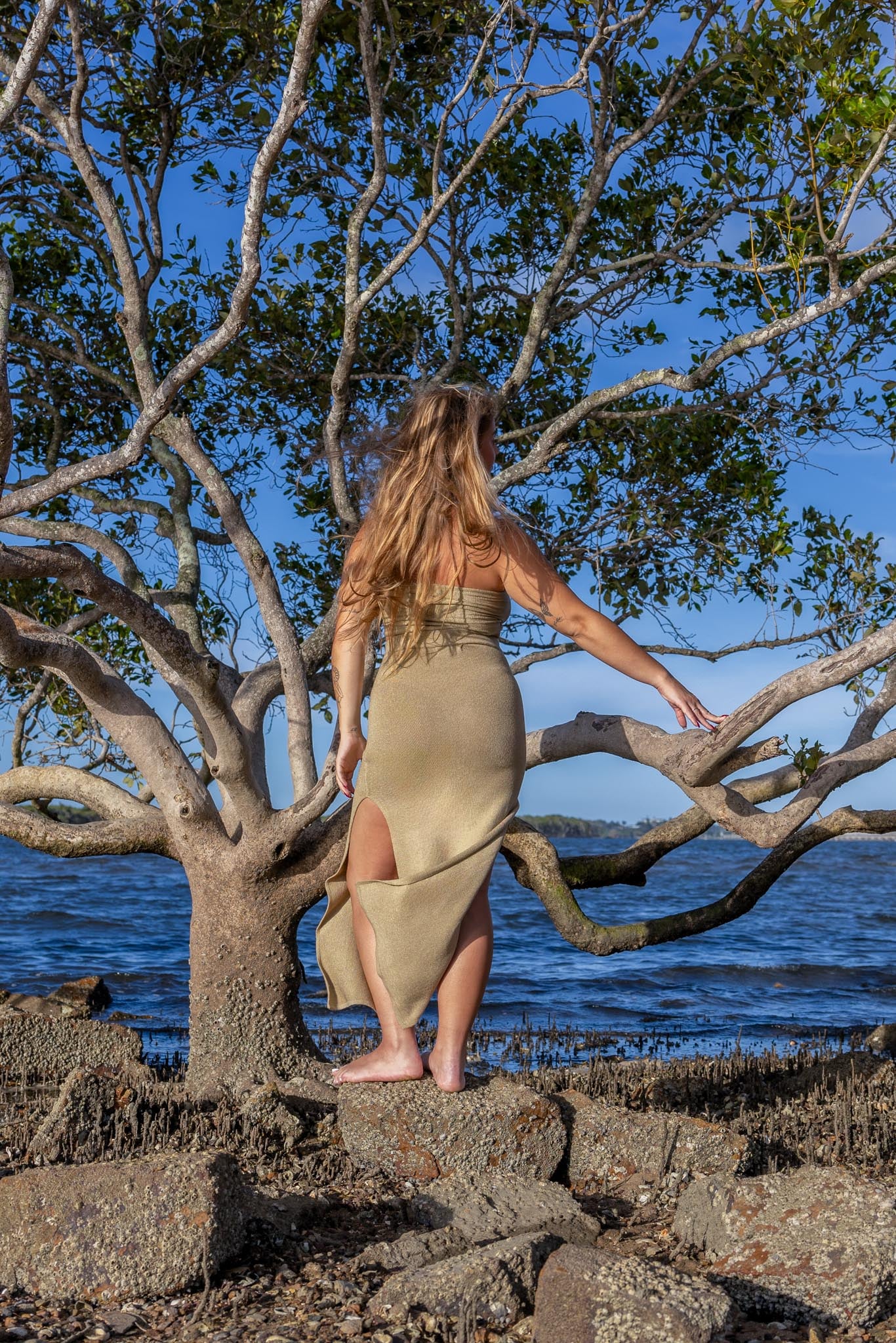 Back view of Bella crop top in cotton showing fitted style and soft fabric