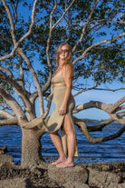 Side angle of Zokkibee Bella cotton crop top with modern cropped fit