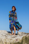 Model wearing Zokkibee Birth of Venus kimono styled for statement, artistic fashion