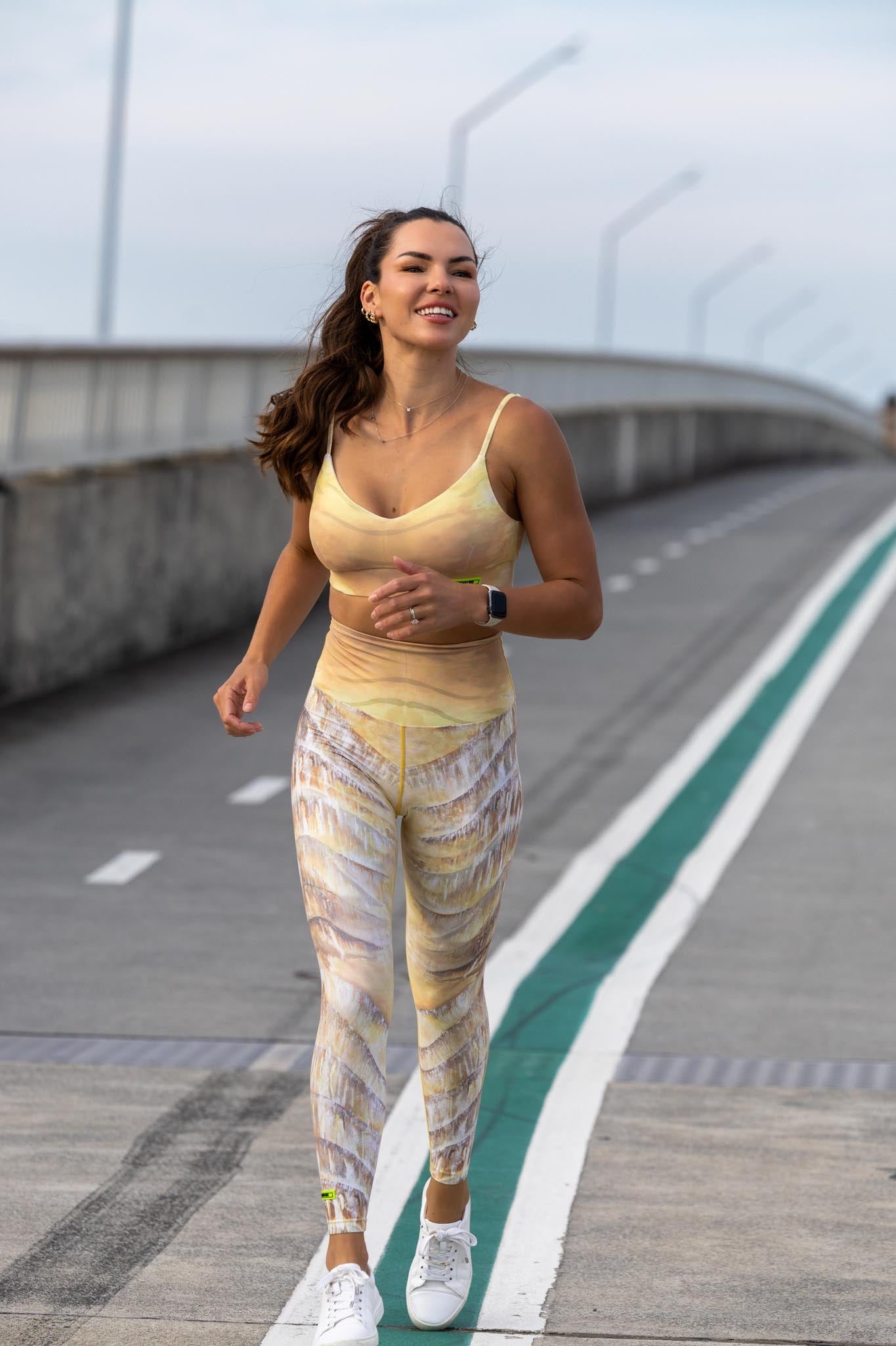 Front view of Zokkibee Nomad leggings and matching crop top set with unique print and high-waisted fit