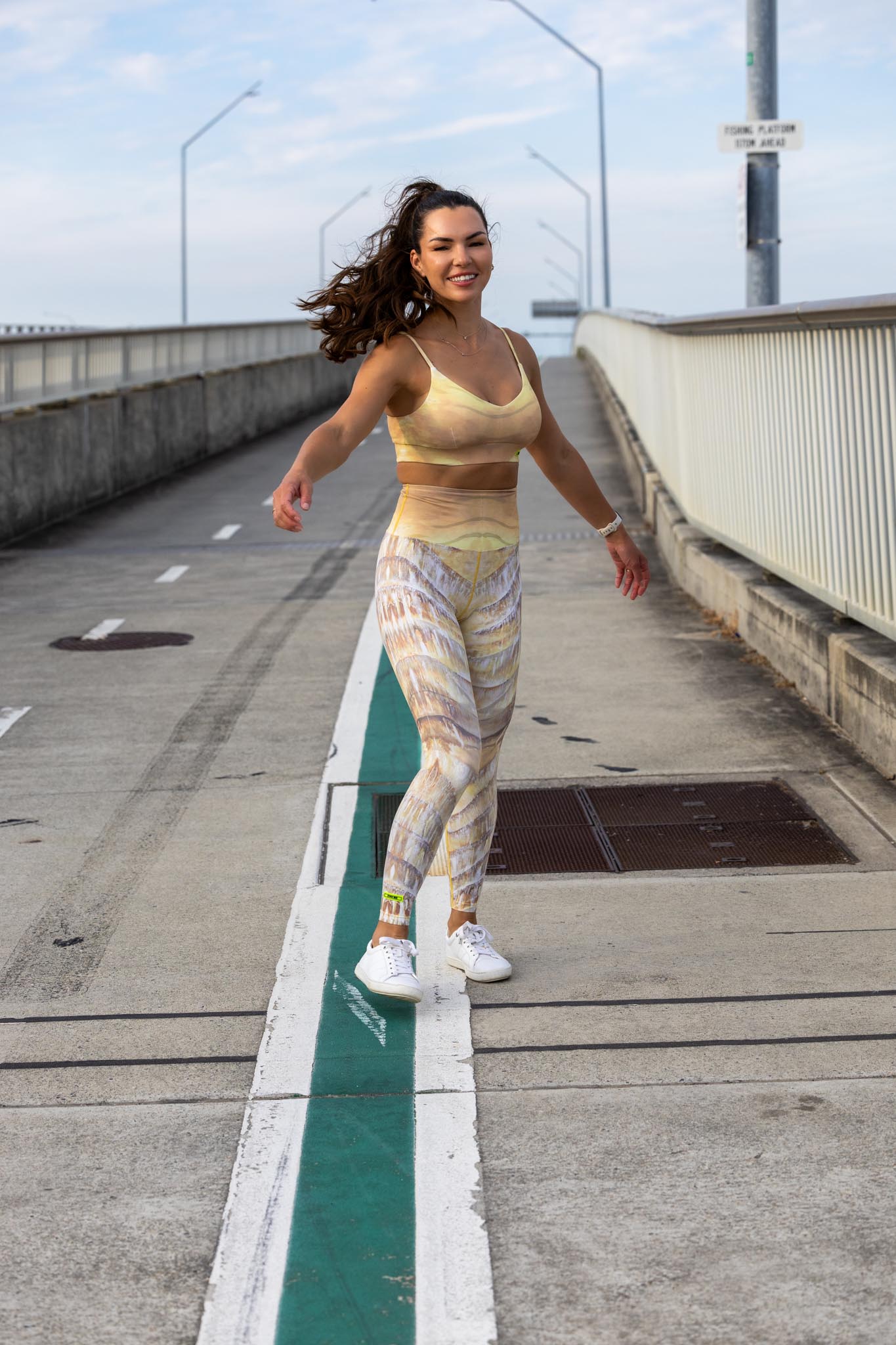 Front view of Zokkibee Nomad leggings and matching crop top set with unique print and high-waisted fit