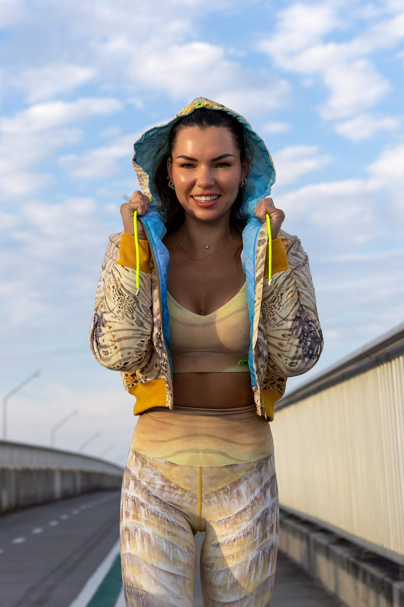 Front view of Zokkibee tiger jacket with bold tiger print and classic fit