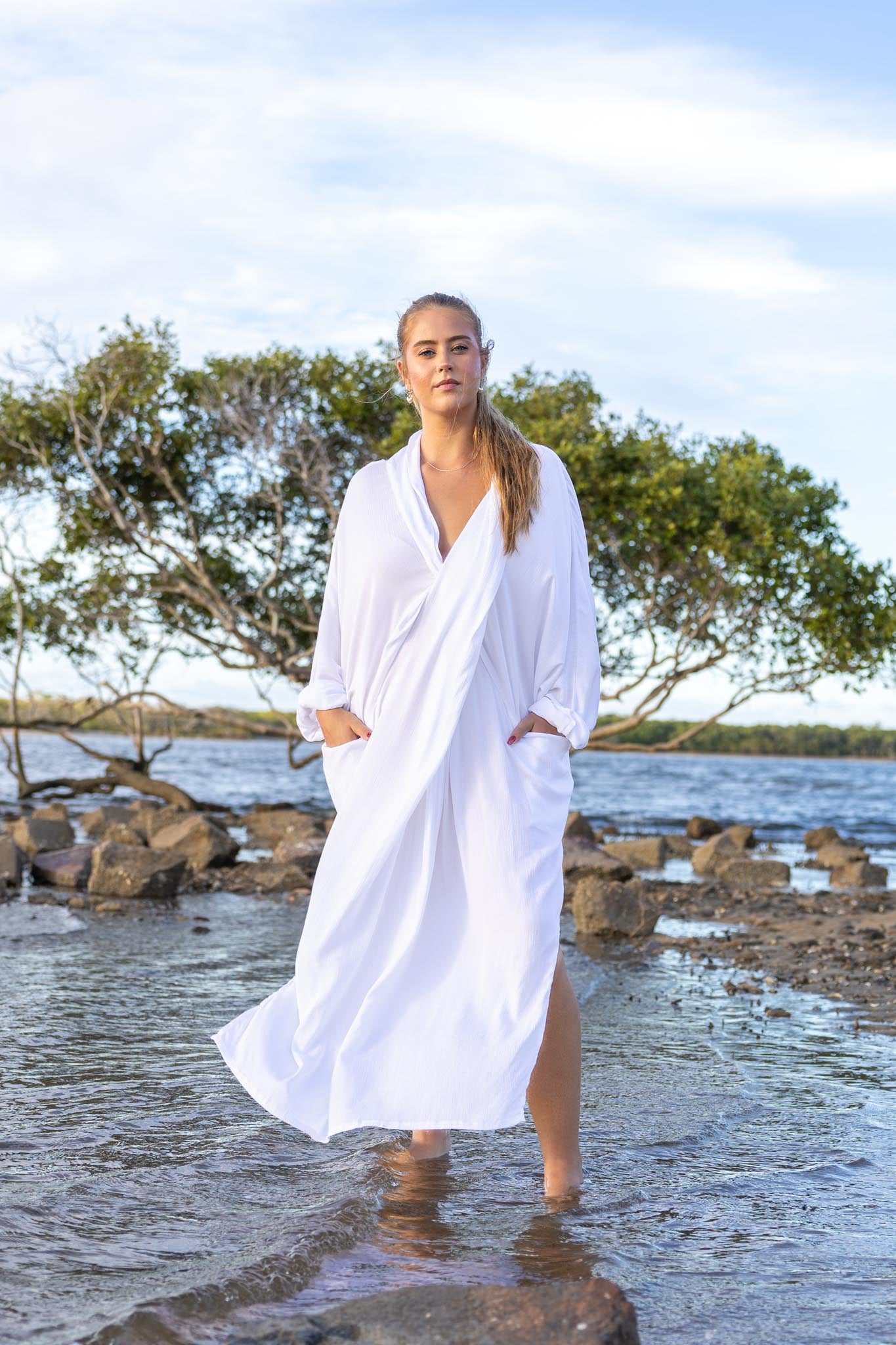 Front view of Zokkibee Vacanza oversized dress with relaxed fit and casual style