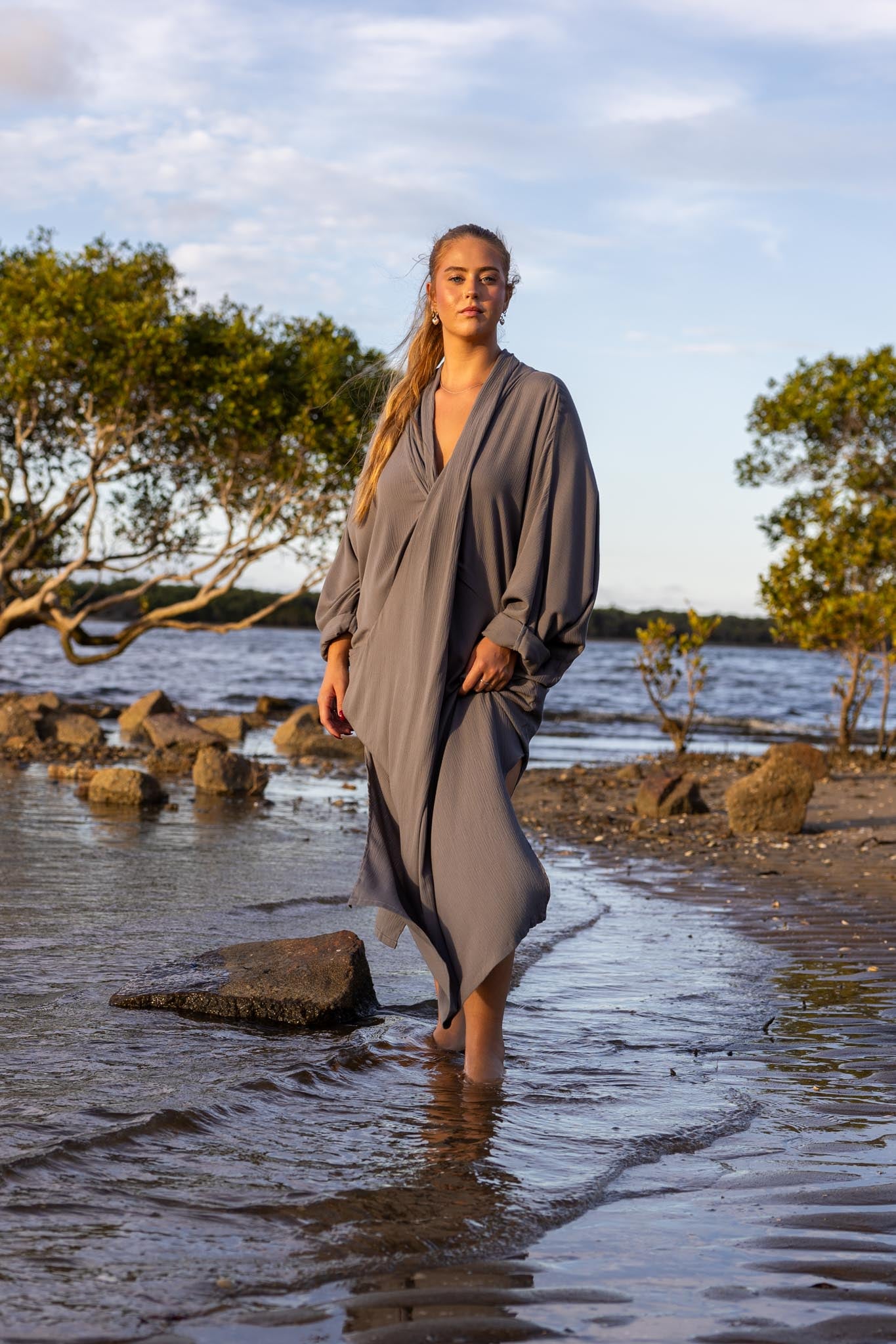 Front view of Zokkibee Vacanza oversized dress with relaxed fit and casual style