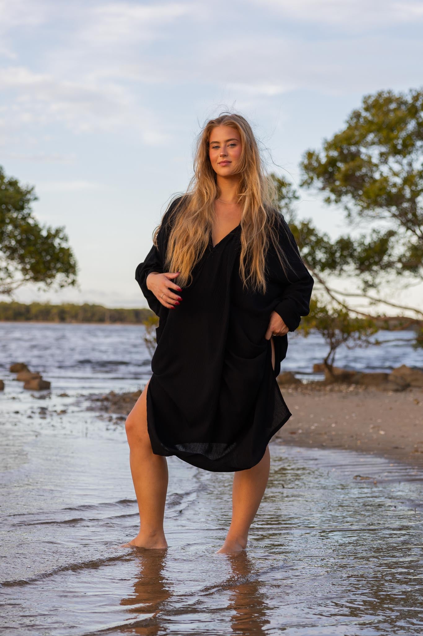 Front view of Zokkibee Vacanza oversized dress with relaxed fit and casual style