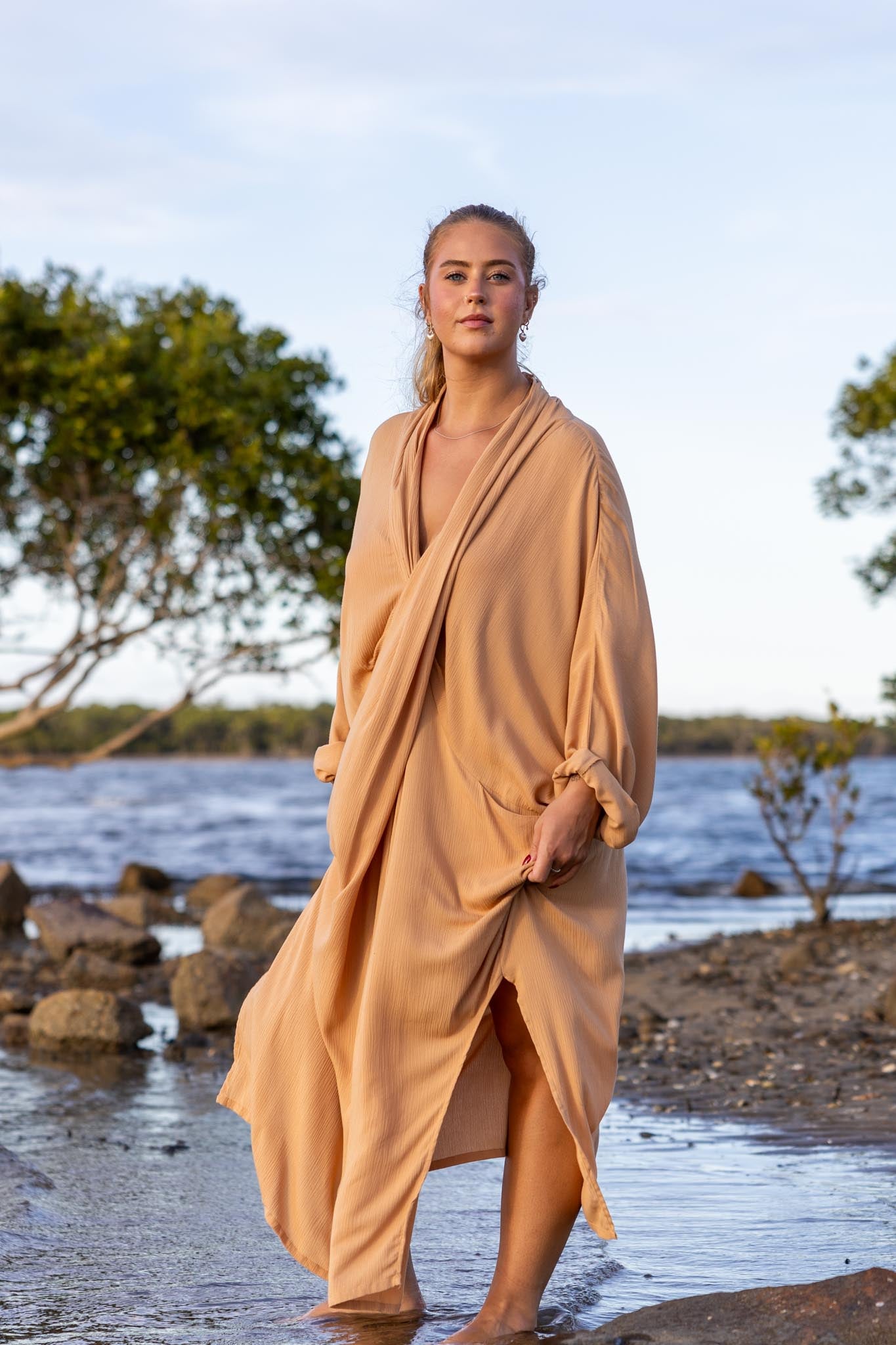 Front view of Zokkibee Vacanza oversized dress with relaxed fit and casual style