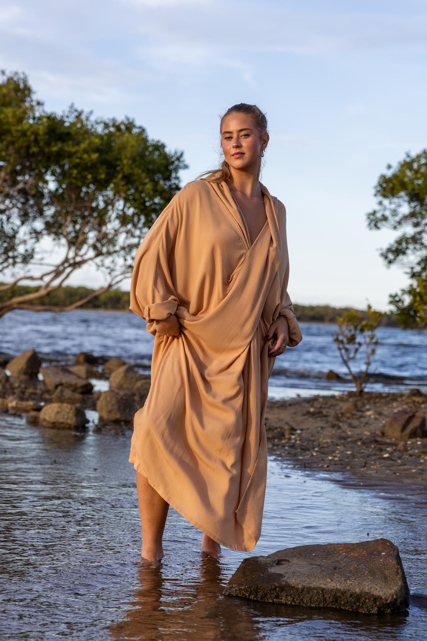 Front view of Zokkibee Vacanza oversized dress with relaxed fit and casual style