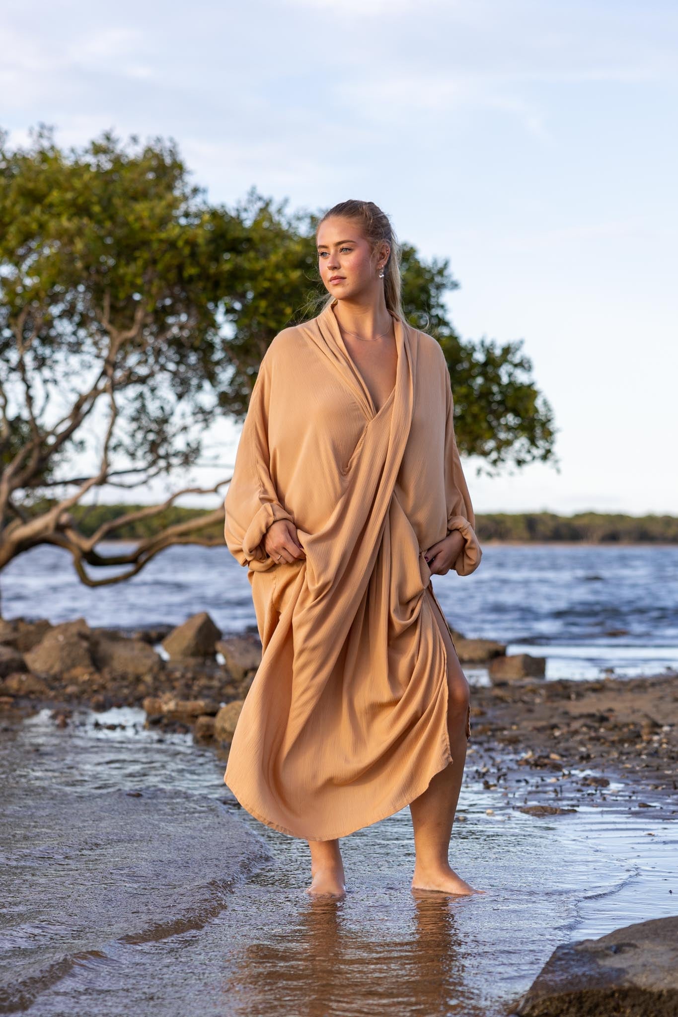 Front view of Zokkibee Vacanza oversized dress with relaxed fit and casual style